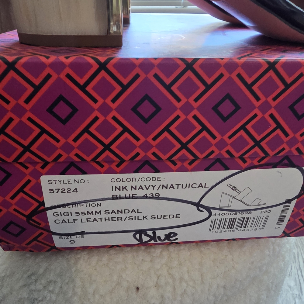 Tory Burch Elegant Blue Block Leather Heel Sandals - Picture 7 of 8